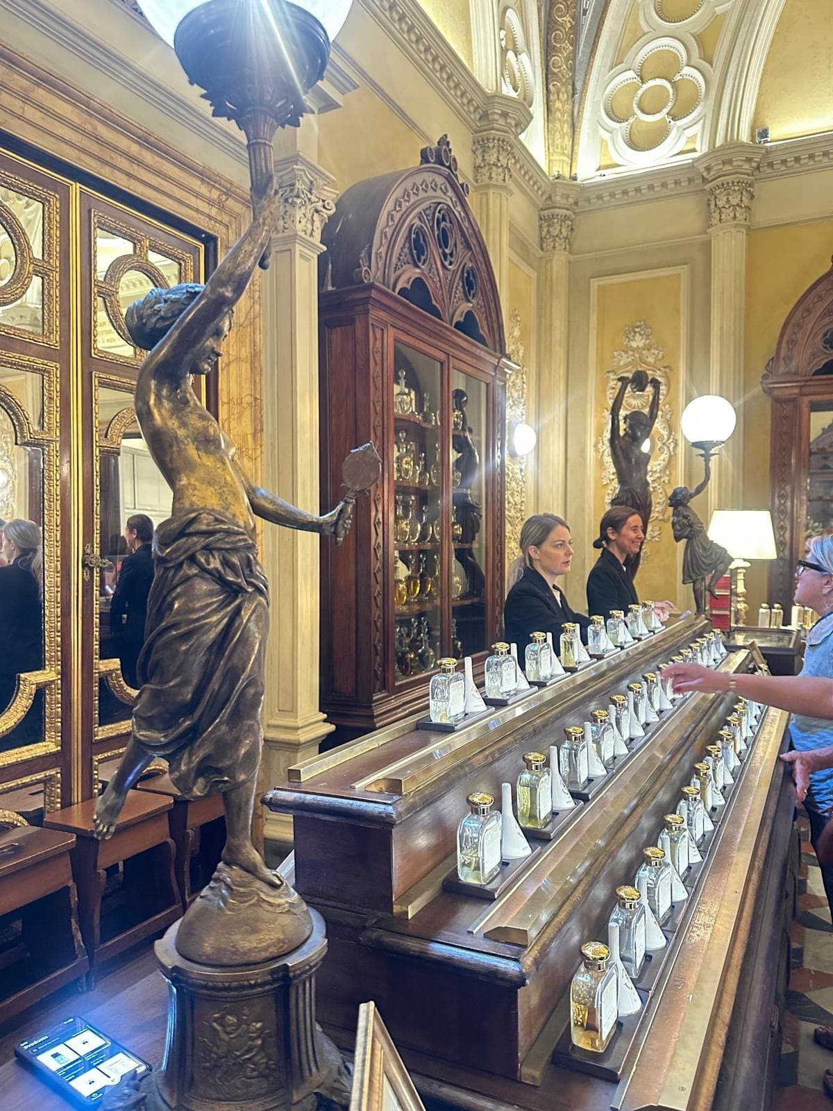 The gilded perfume counter at the Officina Profumo-Farmaceutica di Santa Maria Novella