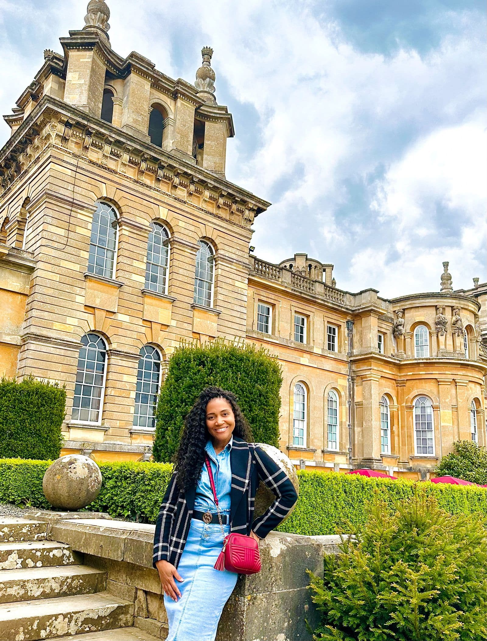 Kerry-Ann Stephens on the terrace in front of Blenheim Palace