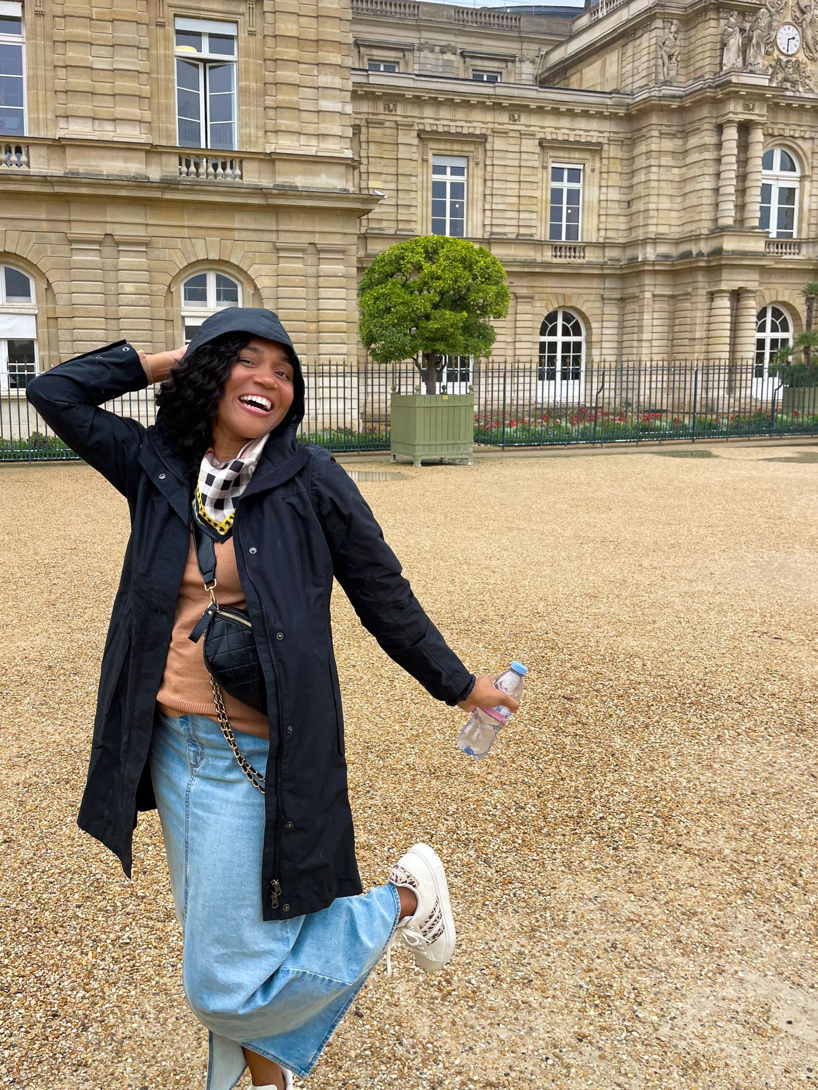 Kerry-Ann Stephens on the gravel walk in front of the Luxembourg Palace in Paris